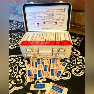 Antique First Aid Metal Case and Original Sealed Supplies Contents